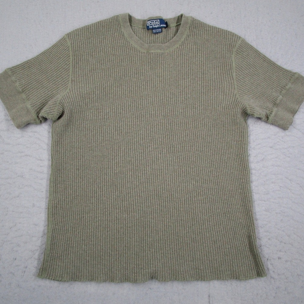 Polo Ralph Lauren Women Olive Green Waffle Knit Thermal Short Sleeve Top Large